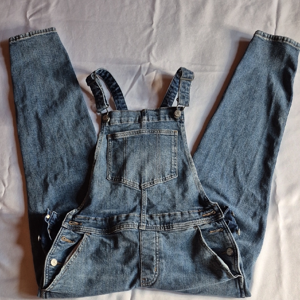 Old Navy Blue Denim Overalls Classic Style Size 4, Tapered Leg